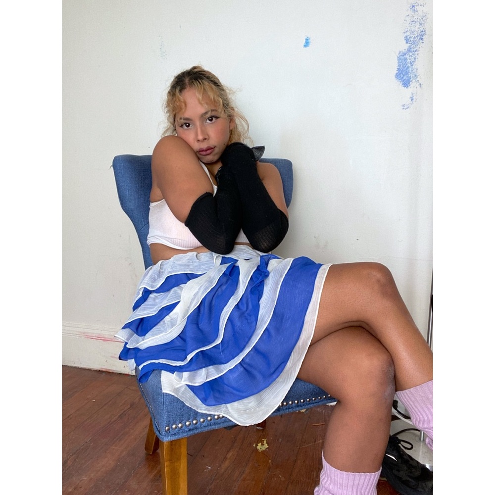 Alice in wonderland blue and white ruffle skirt. (Anthropologie) SOLD on Depop